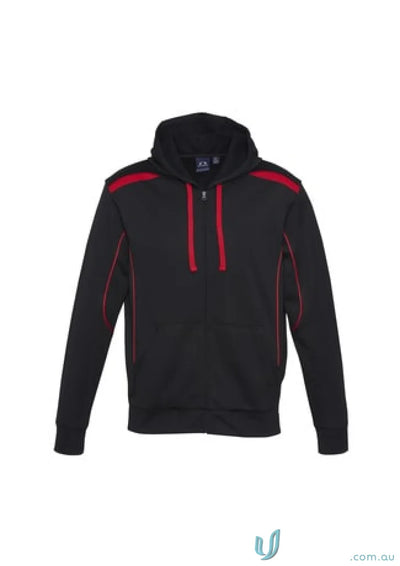 United Contrast Hoodie with black polyester performance fleece and red accents