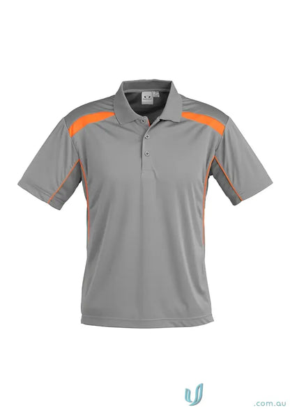 Gray polo shirt with orange accents from United Polo Utd Polo P244MS in modern fit biz collection