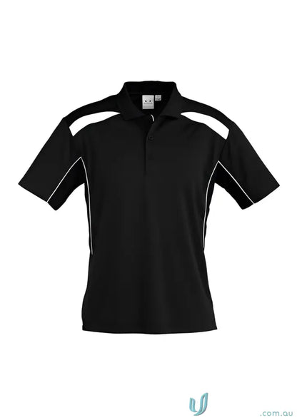 Black polo shirt with white accents from United Polo collection in utd polo p244ms modern fit biz