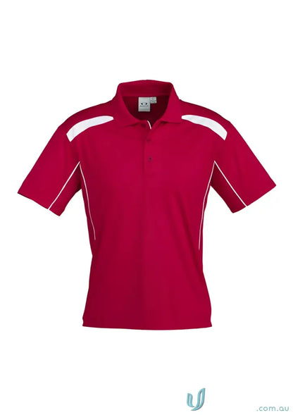 Red and white short-sleeved polo shirt from United Polo collection, modern fit biz style