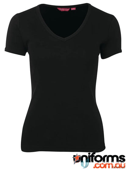 Black V-Neck Tee for women, perfect for uniforms and workwear style