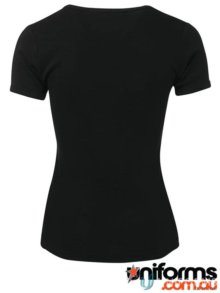 Black V-Neck Tee for women, perfect for uniforms and workwear, fitted short-sleeved style