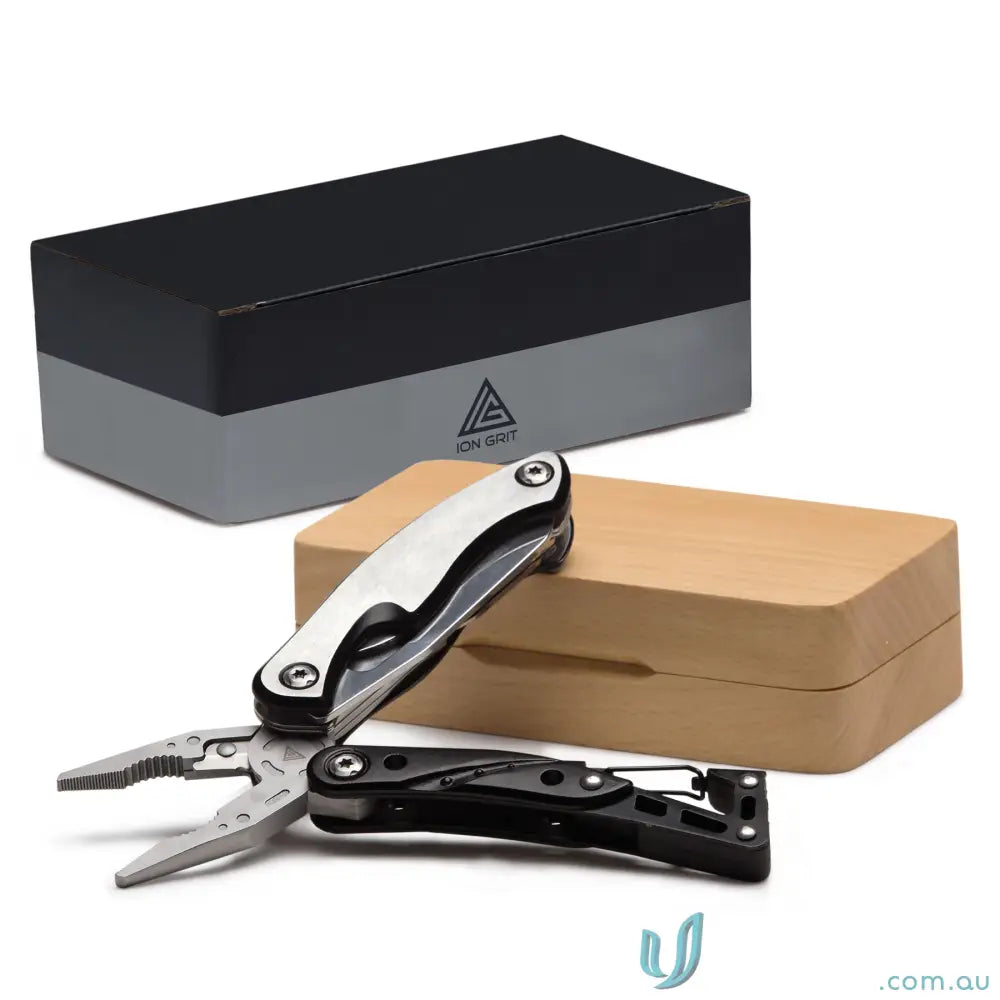 VersaGrip Multi Tool with stainless steel 420j2 drop blade, pliers, and wooden gift box