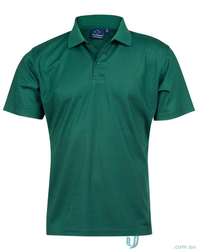 Green short-sleeved polo shirt with flat knitted collar, PS81 Verve Polo, cooldry® polyester mini