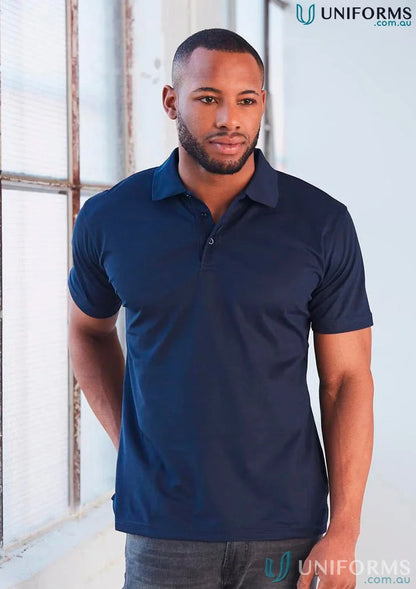 Navy blue PS81 Verve Polo shirt with flat knitted collar and CoolDry® polyester mini