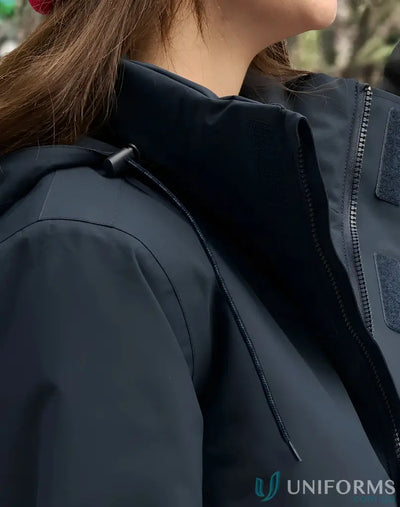 Dark blue Vic Metro Waterproof Quilted Jacket with hood and drawstring closure