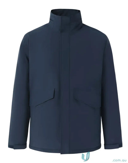 Dark blue Vic Metro Waterproof Quilted Jacket with high collar and front pockets