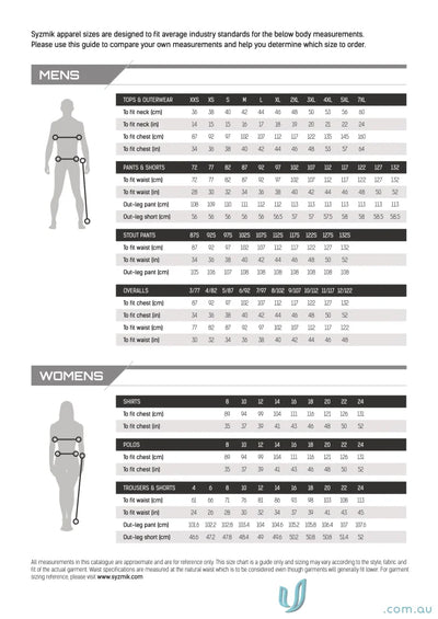 Apparel size chart for VIC Rail 2in1 Softshell Jacket, vis VIC Rail sizing info