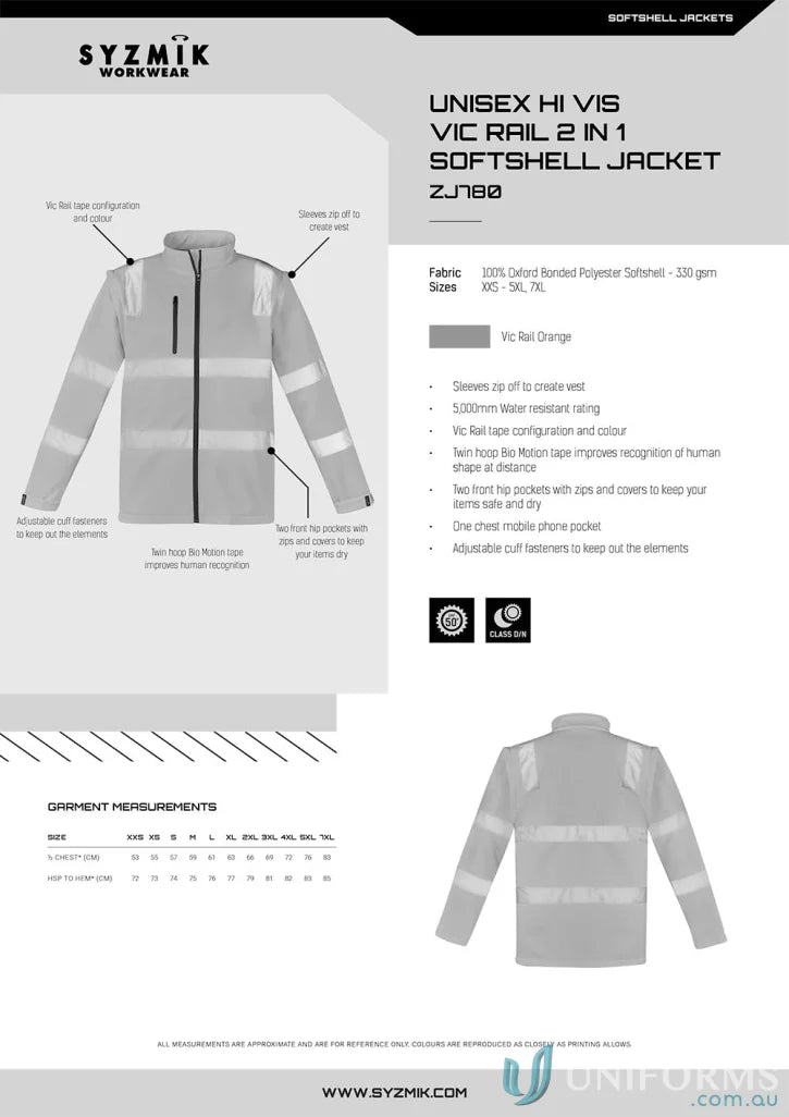 Hi-vis workwear jacket Vic Rail 2in1 softshell rail 2in1 for safety and comfort