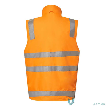 Orange high-visibility safety vest with reflective stripes from VIC Rail 4 in 1 Hi Vis Reflective Jacket