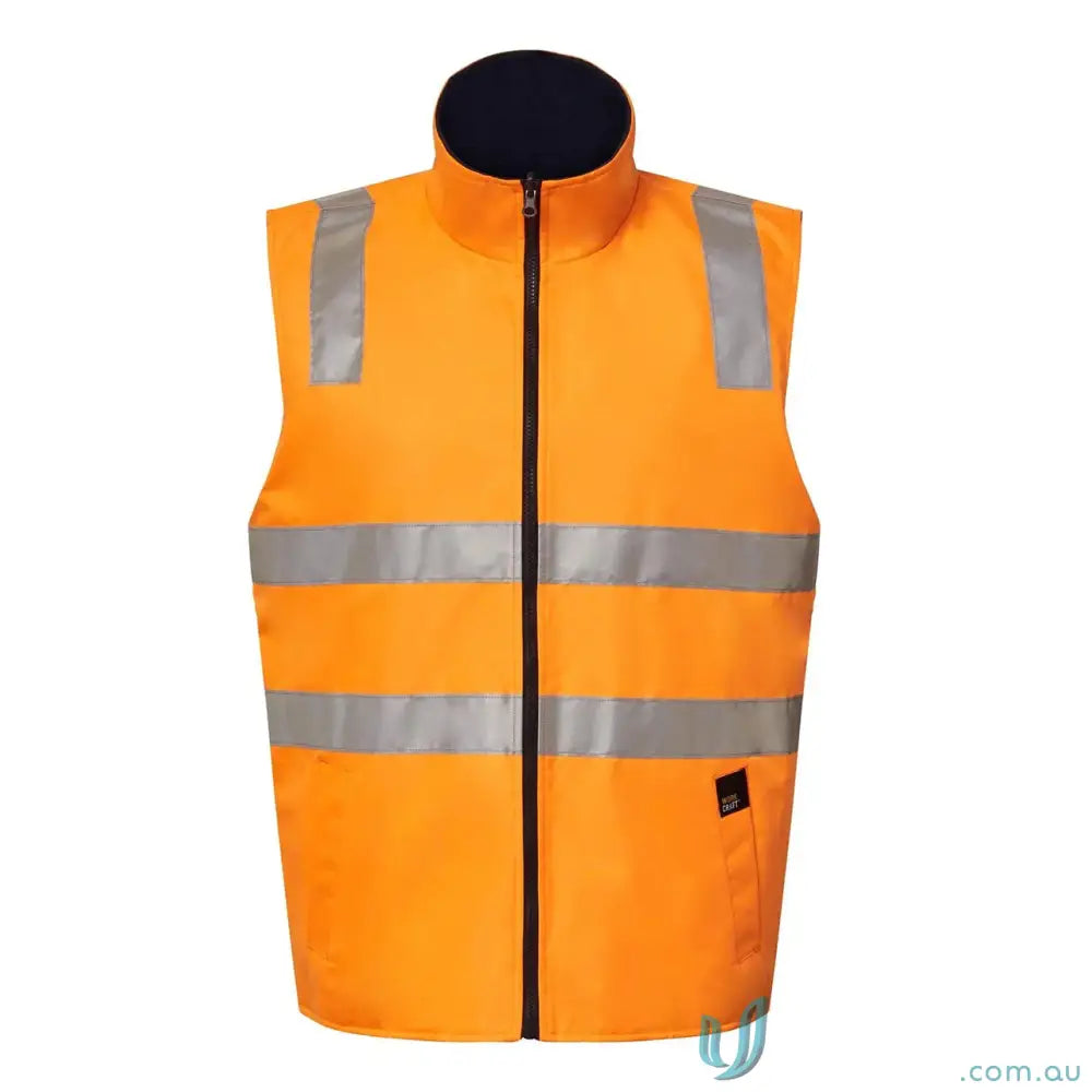 Orange high-vis reflective jacket with bio-motion tape and reversible polar fleece style