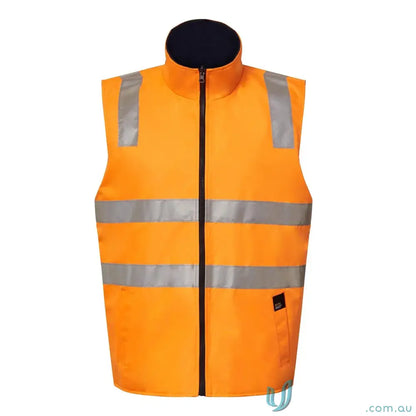 Orange high-vis reflective jacket with bio-motion tape and reversible polar fleece style