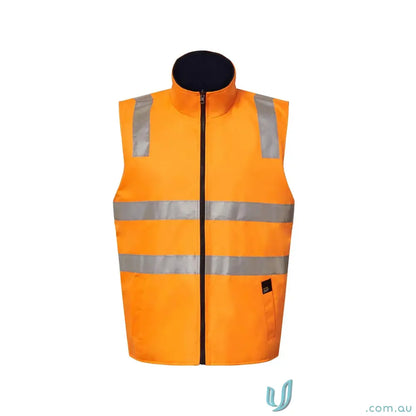 Orange VIC Rail Hi Vis Reversible Fleece Reflective Vest with embroidery access zip