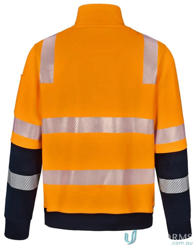 Orange and navy VIC Rail Rail Hi-Vis Jumper showcasing high visibility work style
