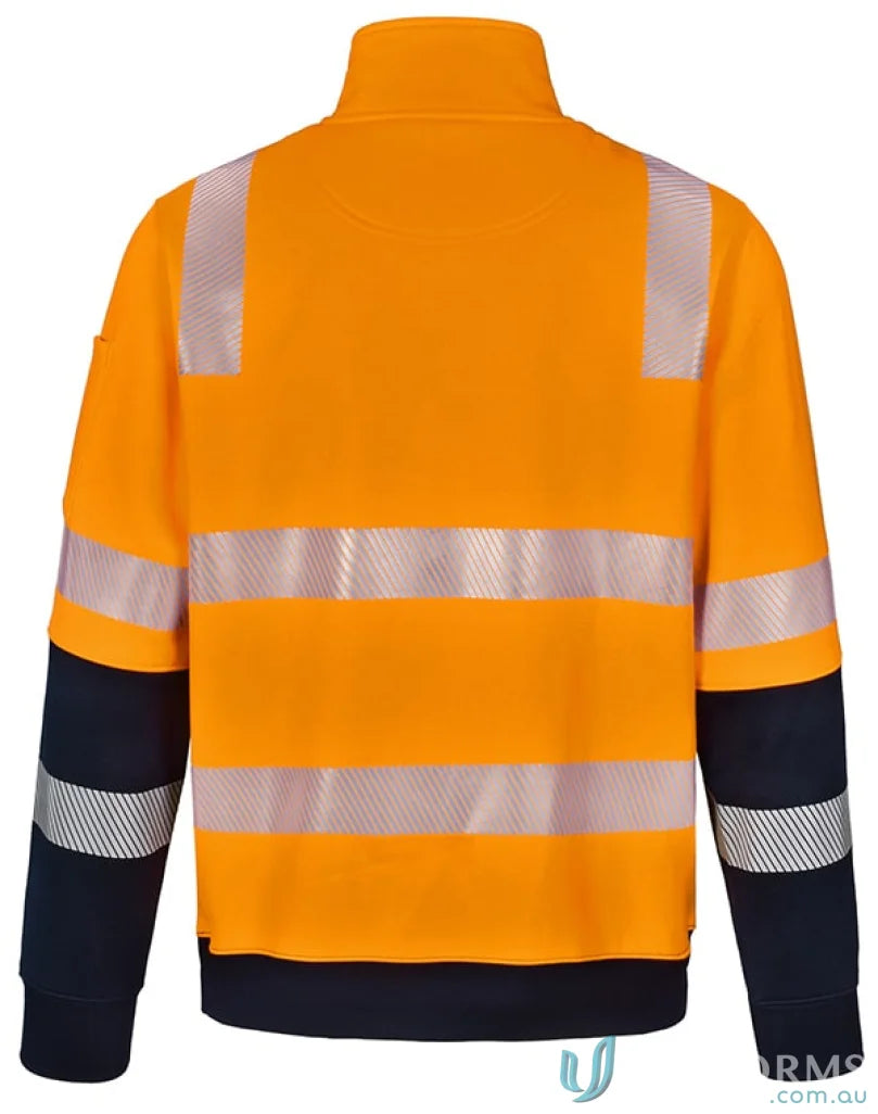 Orange and navy VIC Rail Rail Hi-Vis Jumper showcasing high visibility work style
