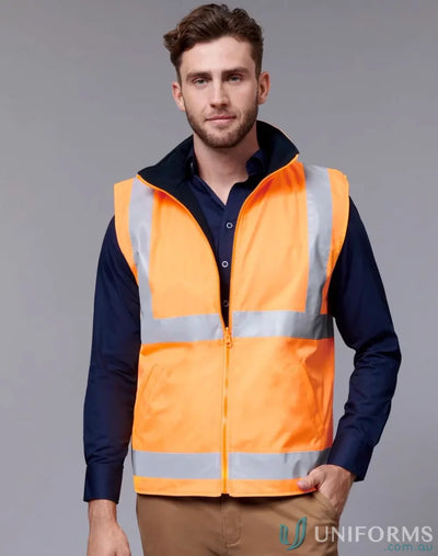 VIC Rail Reversible Safety Vest with orange high-vis and reflective stripes on polar fleece