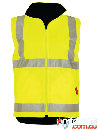 Bright yellow VIC Rail Reversible Safety Vest with reflective stripes and polar fleece