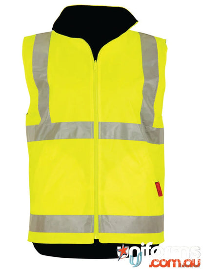 Bright yellow VIC Rail Reversible Safety Vest with reflective stripes and polar fleece