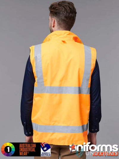 VIC Rail Reversible Safety Vest with reflective stripes over dark blue polar fleece shirt