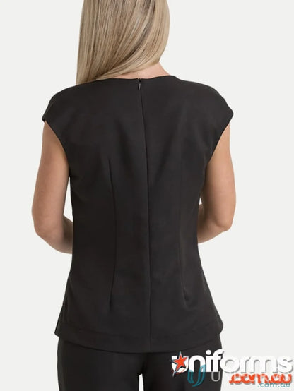 Black cap-sleeved blouse from Victoria Ladies Shell Top, perfect for stylish ladies shell looks