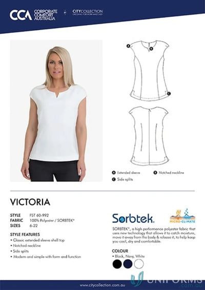 White notched-neckline ladies shell top from Victoria Ladies Shell collection