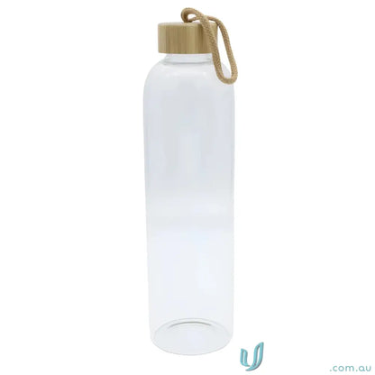 Clear borosilicate glass water bottle with natural bamboo lid for eco-friendly hydration