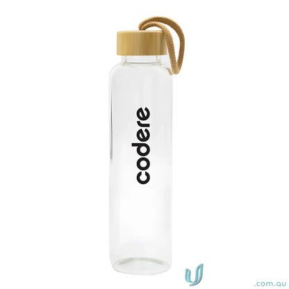 Clear borosilicate glass water bottle with natural bamboo lid for eco-friendly hydration