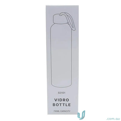 Box with bottle illustration for Vidro 750ml borosilicate glass water bottle