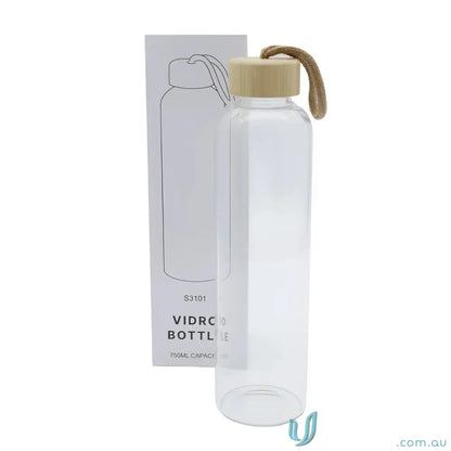 Clear borosilicate glass water bottle with bamboo lid and rope handle for vidro 750ml
