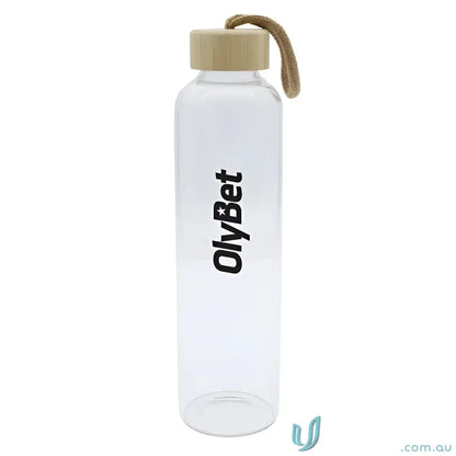 Clear vidro 750ml borosilicate glass water bottle with wooden lid and carry loop