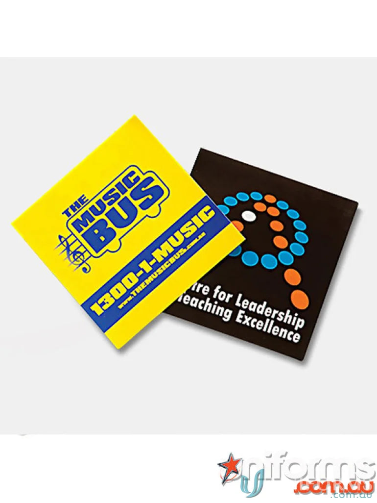 Square vinyl sticker coasters 75mm x 75mm for promos with pad print design