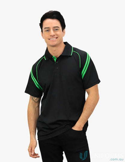 Viper SS Polo black with green accents featuring cooldry moisture management tech