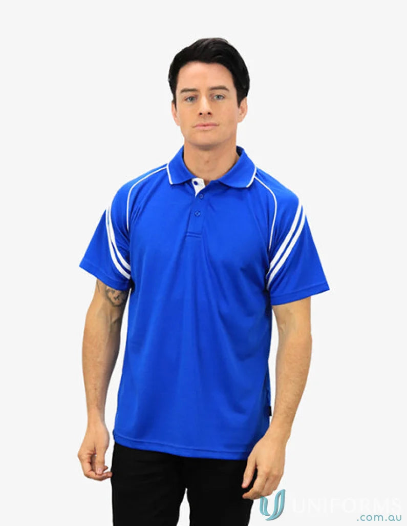Viper SS Polo in blue with white accents featuring cooldry moisture management technology