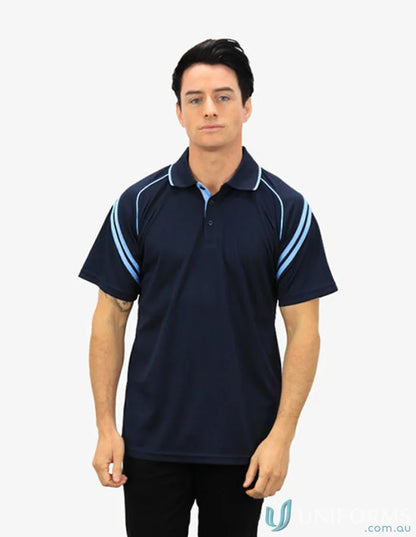 Viper SS Polo navy blue shirt with light blue accents showcasing cooldry moisture tech