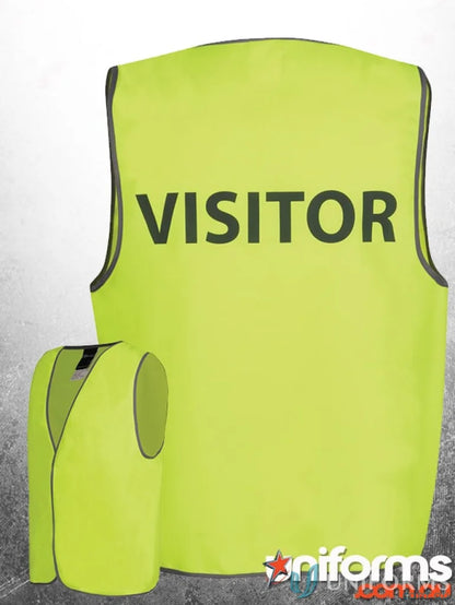 Yellow visitor safety vest with printed design meets Australian standards, extra large fit