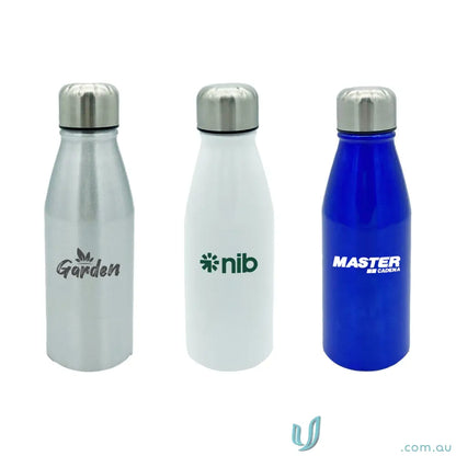 Three branded Vita Aluminium 450ml water bottles, lightweight durable single-wall aluminium for uniforms