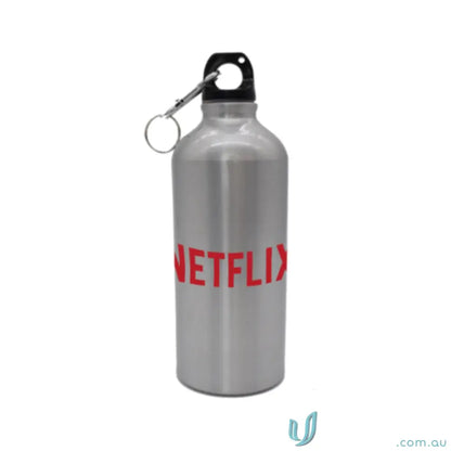 Silver Voyager 600ml aluminum water bottle with carabiner clip for hiking or uniforms