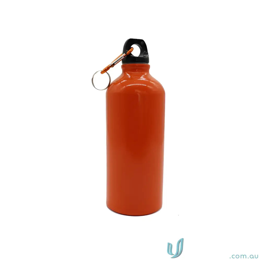 Orange metal water bottle with carabiner clip from Voyager 600ml for hiking and uniforms
