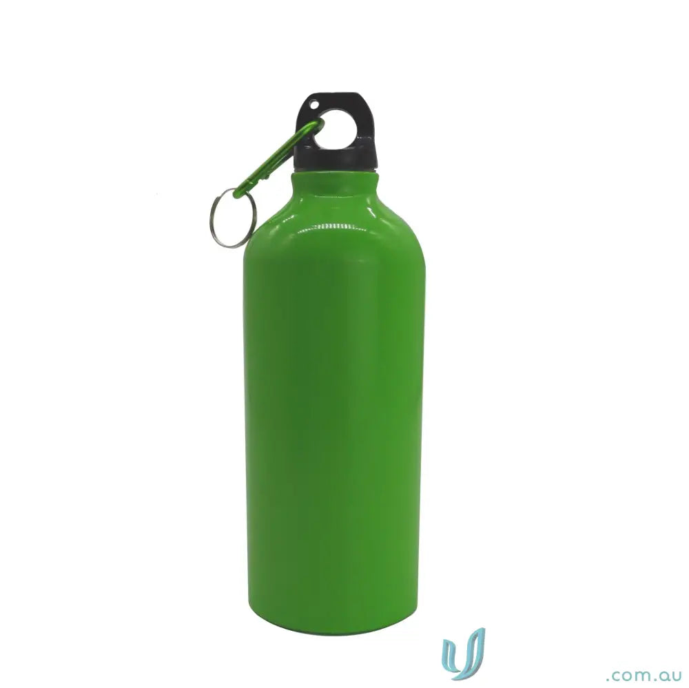 Green metal Voyager 600ml water bottle with carabiner clip for hiking and uniforms