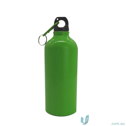Green metal Voyager 600ml water bottle with carabiner clip for hiking and uniforms
