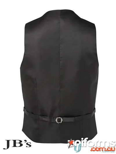 Black satin vest back for JBs Waiting Vest showing sleek style and perfect sizing specs