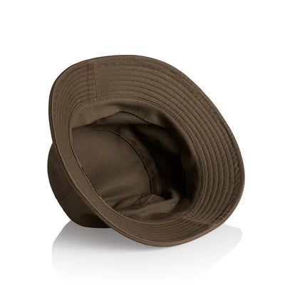 Walnut bucket hat in olive green with wide brim and ribbed band