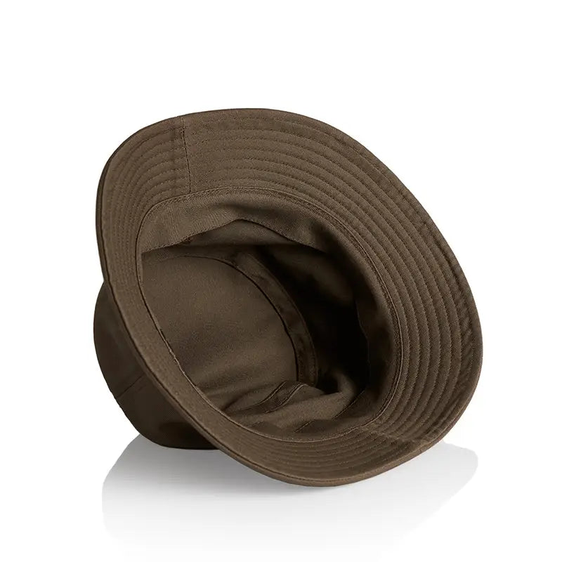 Walnut bucket hat in olive green with wide brim and ribbed band