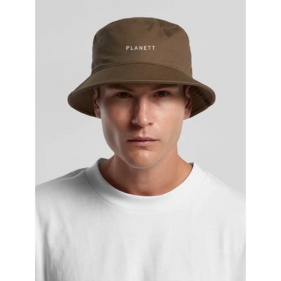 Planett olive green walnut bucket hat with white logo