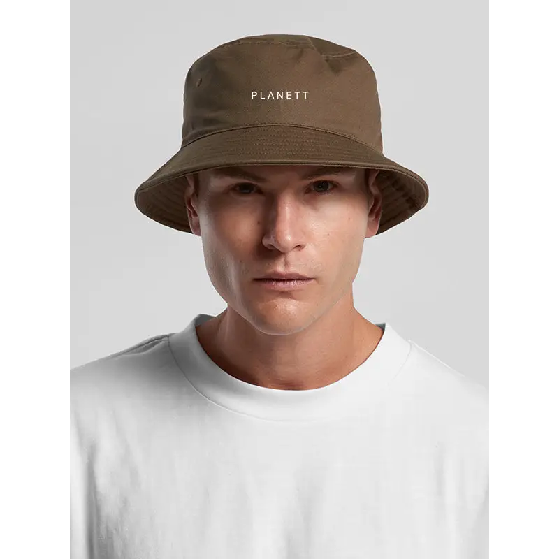 Planett olive green walnut bucket hat with white logo