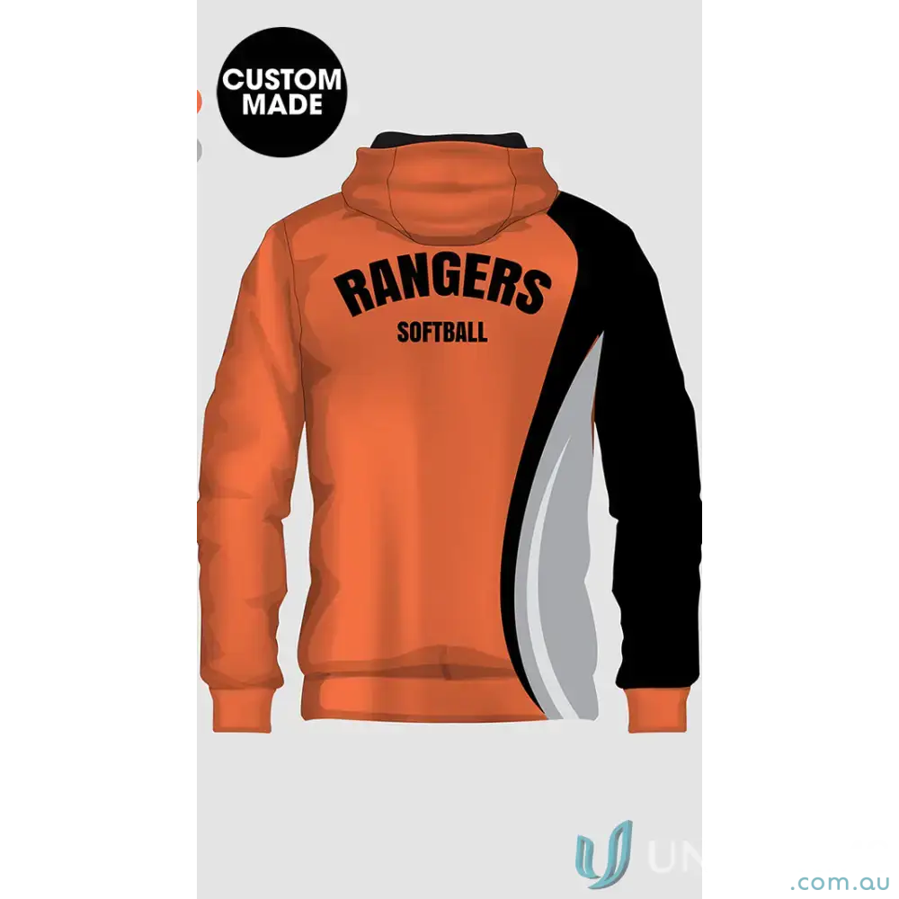 Orange and black custom-made hoodie for Wang Rangers Subshell Jacket, 320gm polyester bonded fleece