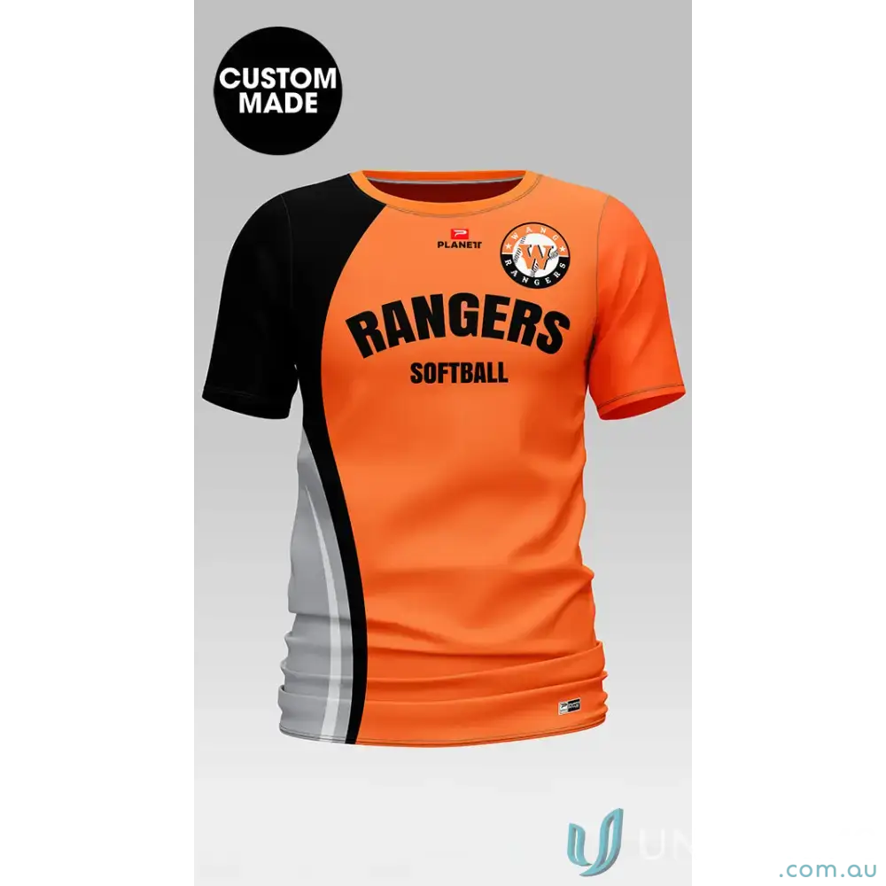 Orange and black Wang Rangers Youth Tee with high-tech moisture-wicking technology