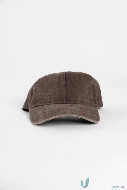 Distressed dark brown vintage washed cap for a cool casual look