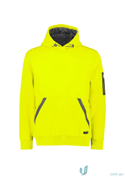 Bright yellow unisex water resistant hoodie made from soft fleece for casual comfort