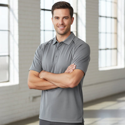 Gray Watsonia cyber polo shirt with textured fabric and classic collar